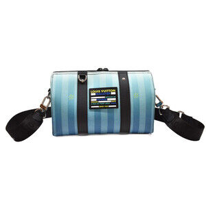 Louis Vuitton City Keepall Damier Stripe Canvas Shoulder Boston Bag Blue